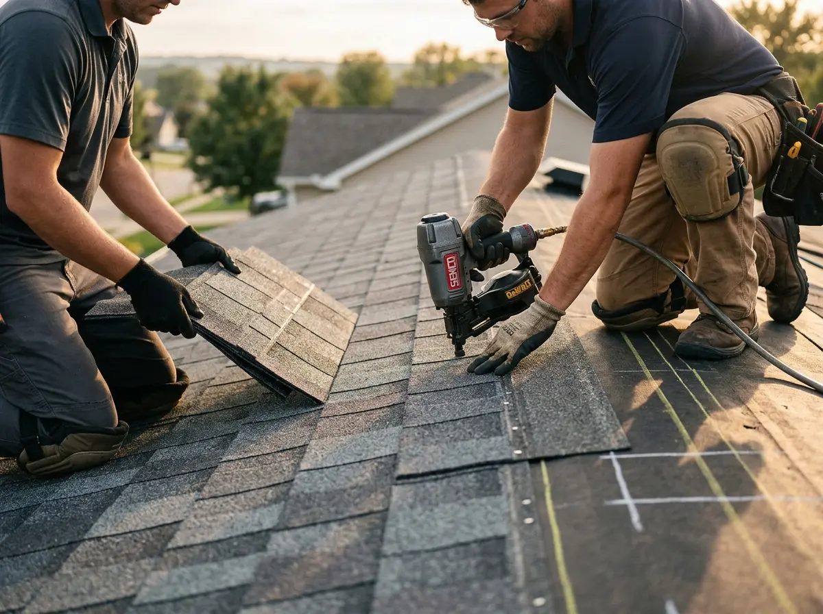 Professional roofer working on a residential roof in Dundee